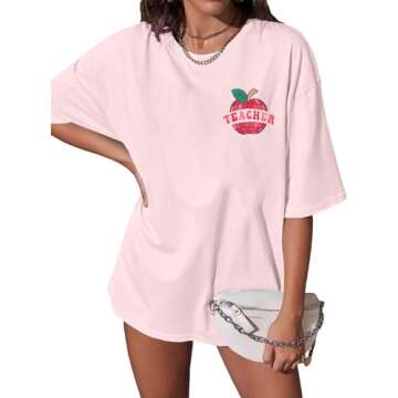Teacher Shirt Women Teachers T-Shirt: in My Teacher Era Shirt Oversize Preschool Kindergarten Teaching Life Tees Tops Pink