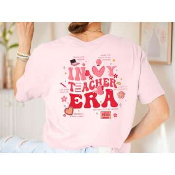 Teacher Shirt Women Teachers T-Shirt: in My Teacher Era Shirt Oversize Preschool Kindergarten Teaching Life Tees Tops Pink