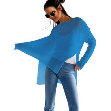 SuperPrity Women's Long Sleeve Crochet Knit Pullover Sweater - Lightweight Cover Up for Summer Outin...