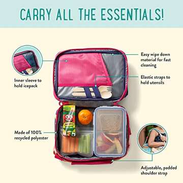 PlanetBox Insulated Lunch Bag Easy to clean and Durable Carry Bag with Pockets for Snacks and Drinks...