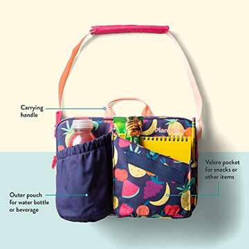 PlanetBox Insulated Lunch Bag Easy to clean and Durable Carry Bag with Pockets for Snacks and Drinks, and adjustable straps Tutti Frutti