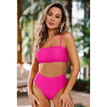 Bright Pink High Waist Bikini Set - Women Swimwear