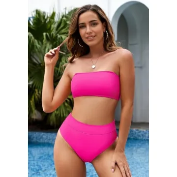 Bright Pink High Waist Bikini Set - Women Swimwear