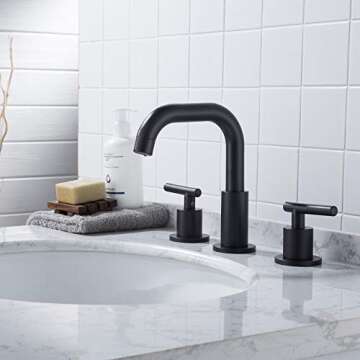 MYHB Black Bathroom Faucet for Sink 3 Hole, Pop Up Drain Included, Cupc Certified Hose, 1.2GPM Brass...