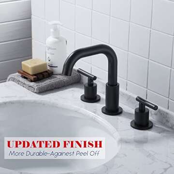 MYHB Black Bathroom Faucet for Sink 3 Hole, Pop Up Drain Included, Cupc Certified Hose, 1.2GPM Brass Construction, Stylish Black Finish, Easy Installation Bathroom Sink Faucet, SH001H