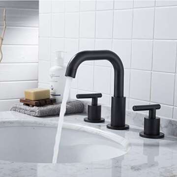 MYHB Black Bathroom Faucet for Sink 3 Hole, Pop Up Drain Included, Cupc Certified Hose, 1.2GPM Brass Construction, Stylish Black Finish, Easy Installation Bathroom Sink Faucet, SH001H
