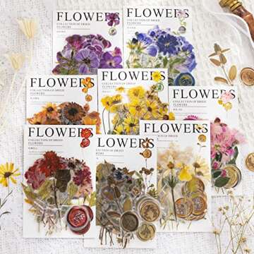 Knaid Pressed Flower Themed Stickers Set (320 Pieces) Dried Flowers Resin Stickers Decals Floral Bot...
