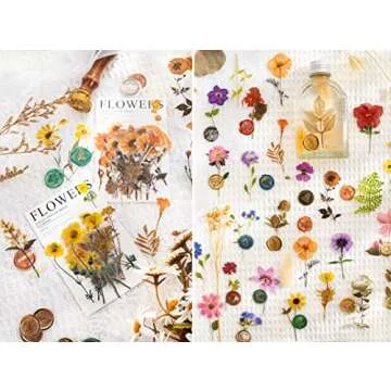 Knaid Pressed Flower Themed Stickers Set (320 Pieces) Dried Flowers Resin Stickers Decals Floral Botanical Journaling Stickers for Scrapbook Supplies Junk Journal Bullet Journal Planner Laptops