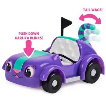 Gabby's Dollhouse, Carlita Toy Car with Pandy Paws Collectible Figure and 2 Accessories, Kids Toys f...