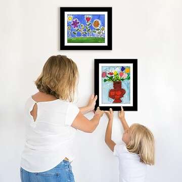 Americanflat Set of 2 10x12.5 Kids Art Frame - Front Loading Picture Frame Holds 100 Artworks - Use as 8.5x11 Frame with Mat or 10x12.5 Frame Without Mat - My Mini Masterpiece - Black