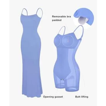 Popilush Shapewear Dress Womens Summer Long Dresses Built-in Bra Slip Bodycon Maxi Dress with Adjustable Straps Light Blue
