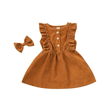 Infant Kids Toddler Baby Girls Dress Clothes Sleeveless Corduroy Ruffle Button Princess Party Dresse...