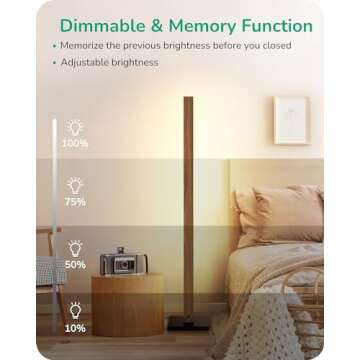 EDISHINE Wood LED Corner Floor Lamp, Modern Dimmable Light with Remote, Minimalist Standing Floor Li...