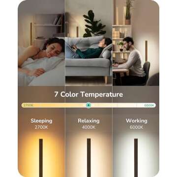 EDISHINE Wood LED Corner Floor Lamp, Modern Dimmable Light with Remote, Minimalist Standing Floor Light for Living Room, Bedroom, Office, 7 Color Temperature 2700~6000K, 48.43"