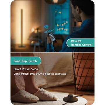 EDISHINE Wood LED Corner Floor Lamp, Modern Dimmable Light with Remote, Minimalist Standing Floor Light for Living Room, Bedroom, Office, 7 Color Temperature 2700~6000K, 48.43"