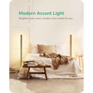 EDISHINE Wood LED Corner Floor Lamp, Modern Dimmable Light with Remote, Minimalist Standing Floor Light for Living Room, Bedroom, Office, 7 Color Temperature 2700~6000K, 48.43"