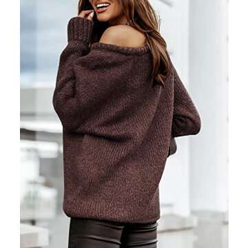 BTFBM Women's Long Sleeve Crew Neck Solid Ribbed Knit Oversized Sweater (Dark Coffee, Small)