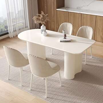 GraceNook Oval Table, Accent Dining Table with Powerful Support Legs, White Table with Ripple Legs, Funky Look Easy to Match Any Home Decor, Cream Dining Table for Dining Room, Kitchen, Home Office