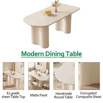 GraceNook Oval Table, Accent Dining Table with Powerful Support Legs, White Table with Ripple Legs, Funky Look Easy to Match Any Home Decor, Cream Dining Table for Dining Room, Kitchen, Home Office