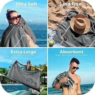Utopia Towels Pack of 2 Turkish Beach Towel (40x72 Inches), Oversized 100% Cotton Sand Free Lightweight Absorbent Quick-Dry Beach Blanket, Extra Large Turkish Bath Towels for Travel and Pool (Grey)