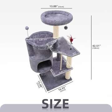 TINWEIUS 42.5'' Cat Tree for Indor Cats, Multifunctional Cat Tower with Cozy Condo, Perches, Scratch...