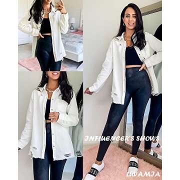 luvamia Womens Denim Jacket Distressed Button Down Jean Shirt For Women Ripped Shacket Coat