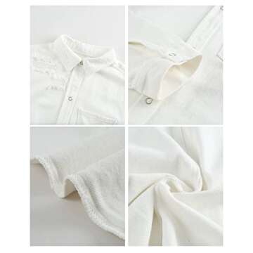 luvamia Womens Denim Jacket Distressed Button Down Jean Shirt For Women Ripped Shacket Coat