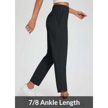 BALEAF Womens Golf Pants Stretch with Zipper Pockets Petite Ankle Travel Dress Work Business Casual Slacks Black S