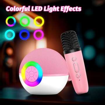 goopow Mini Karaoke Machine Speaker for Kids Adults, Portable Bluetooth Microphone Song Toys with LED Light, Best Chritmas Birthday Festival Gift for 3 4 5 6 7 8+ Year Old Girls Boys (Pink-2MIC)