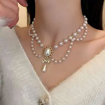 fxmimior Vintage Pearl Choker Necklace - Elegant 1920s Style