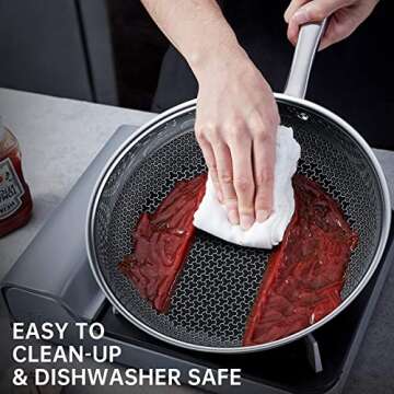 EOE Stainless Steel Wok Pan, 5-Ply Bonded Honeycomb Woks, Woks and Stir Fry Pans, Chef Cooking Pan - Dishwasher & Oven Safe Frying Pans Cookware for Gas/Electric/Induction Cooktops 12 inch