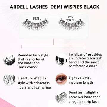 Ardell False Eyelashes Demi Wispies - Black, Natural Look Lashes, Lightweight, Full Volume, Eyelash Extensions for Everyday Wear, 4 Pairs