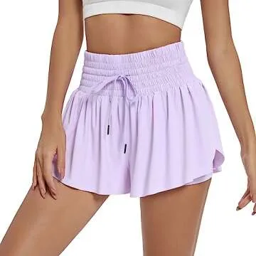 Flowy Womens Athletic Shorts High Waisted Gym Yoga Workout Running Butterfly Tennis Sports Acitve Skort Skirt with Pockets Spandex Sweat Pants Cute Lounge Trendy Clothes Summer Outfits Lavender S