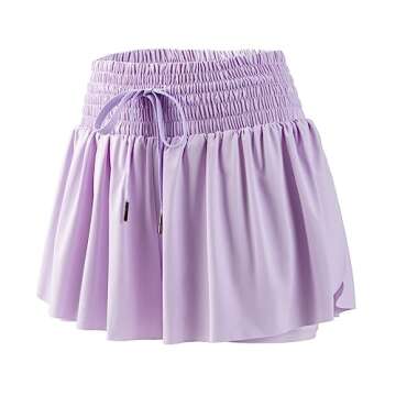 Flowy Womens Athletic Shorts High Waisted Gym Yoga Workout Running Butterfly Tennis Sports Acitve Skort Skirt with Pockets Spandex Sweat Pants Cute Lounge Trendy Clothes Summer Outfits Lavender S