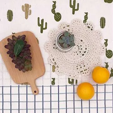 Phantomon 10 Inch Handmade Crochet Round Cotton Lace Table Placemats Doilies Pack of 4, Beige