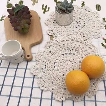 Phantomon 10 Inch Handmade Crochet Round Cotton Lace Table Placemats Doilies Pack of 4, Beige