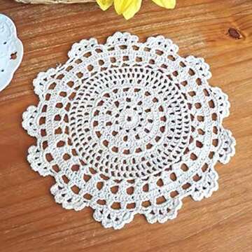 Phantomon 10 Inch Handmade Crochet Round Cotton Lace Table Placemats Doilies Pack of 4, Beige