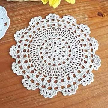 Phantomon 10 Inch Handmade Crochet Round Cotton Lace Table Placemats Doilies Pack of 4, Beige