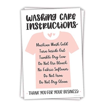 50 (4x6) Pink T-Shirt Washing Instructions Cards - Shirt Care Instructions Insert for Small Business...