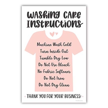 50 Pink T-Shirt Washing Instructions Cards for Small Business