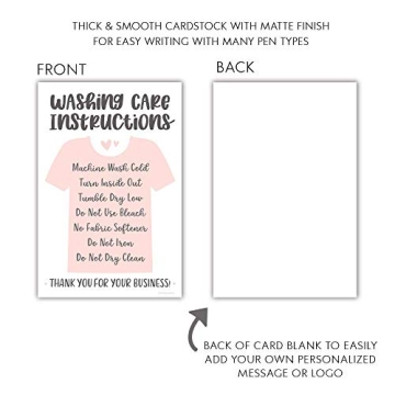50 Pink T-Shirt Washing Instructions Cards for Small Business