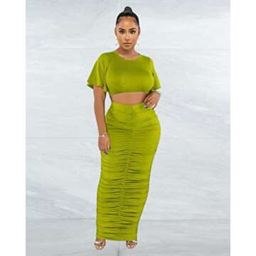 Maxi Skirt Sets Women 2 Piece Outfits Short Sleeve High Waisted Summer Long Dresses for Women 2023 P...