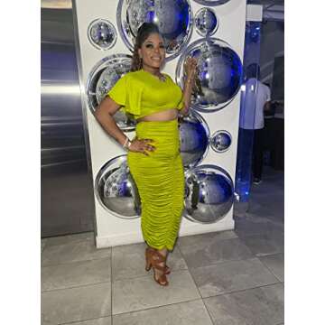 Maxi Skirt Sets Women 2 Piece Outfits Short Sleeve High Waisted Summer Long Dresses for Women 2023 Party Club Night Green S