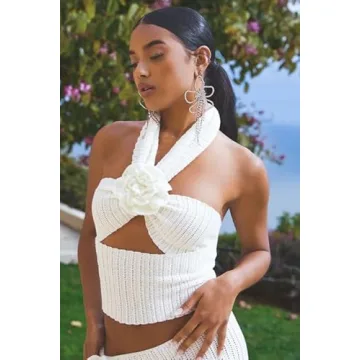 THLAI 2 Piece Crochet Skirt Set Women 3D Flower Beach Outfit