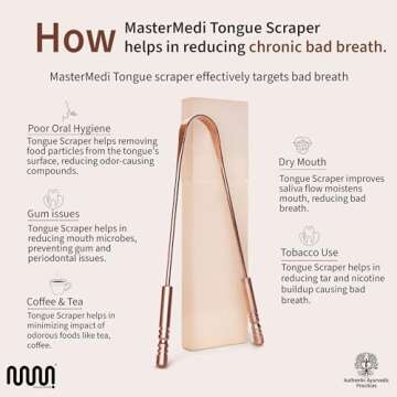 MasterMedi Pure Copper Tongue Scraper for Adults, Tongue Scrubber for Bad Breath, Easy to Use, Tongue Cleaner for Oral Care & Hygiene (Copper Pack of 1 with Case)