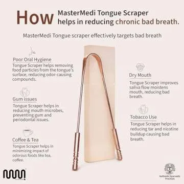 MasterMedi Pure Copper Tongue Scraper for Adults, Tongue Scrubber for Bad Breath, Easy to Use, Tongue Cleaner for Oral Care & Hygiene (Copper Pack of 1 with Case)