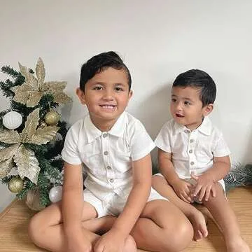 Hoanselay Baby Boy Cotton Linen Shorts Set Solid Color Short Sleeve Button Down T-Shirt Tops and Shorts Summer Outfit Clothes