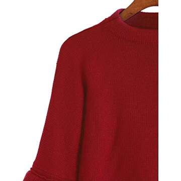 MakeMeChic Women's Layered Ruffle Sleeve Pullover Sweater Burgundy one-Size