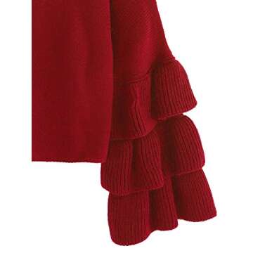 MakeMeChic Women's Layered Ruffle Sleeve Pullover Sweater Burgundy one-Size
