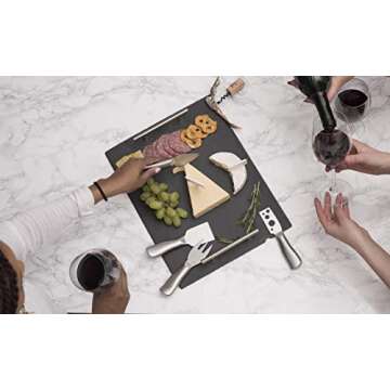 True Round Marble Cheese Plate Serveware Hanging Board, Serving Tray for Appetizers and Charcuterie, 8 Inch Diameter, Set of 1, Grey